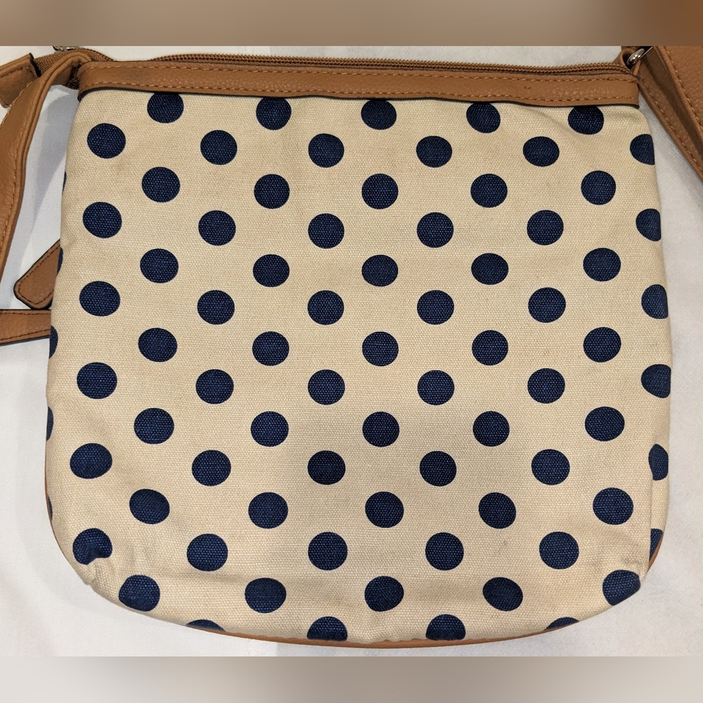 Rosetti Blue, Cream, Tan Polka Dot Cotton Crossbody Bag - Picture 7 of 10